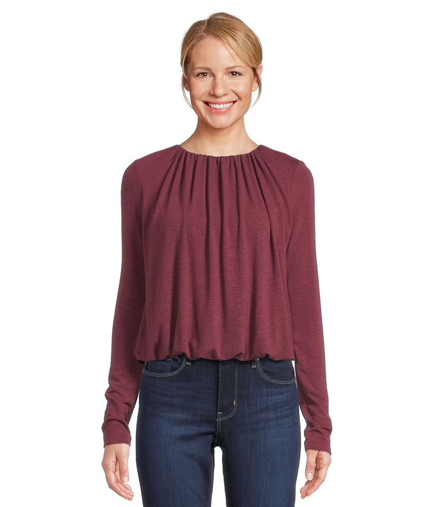 Michael Stars Women's Sona Long Sleeve Bubble Top, Beetroot